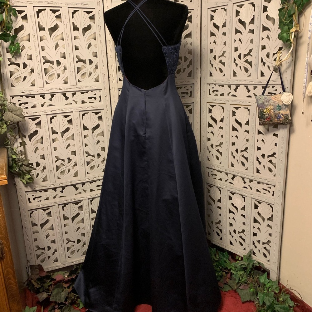 ROBERTA DESIGNS NICE NAVY BLUE SATIN PUFFY FORMAL PROM HOMECOMING DRESS - Picture 5 of 9